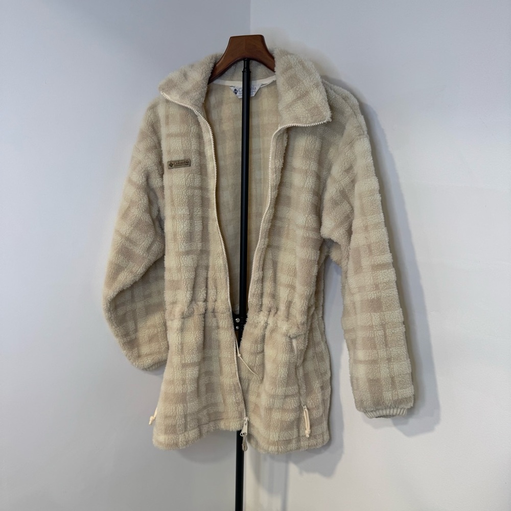 Columbia Sherpa Winter Coat Plaid Cream Jacket for Women